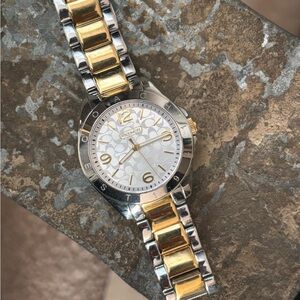 Coach Tristen White Dial Two-tone Gold Women's Watch. New battery!